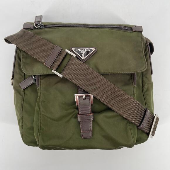 Prada Army Green Nylon Vela Logo Plaque Messenger Bruciato Crossbody Bag - Picture 3 of 14